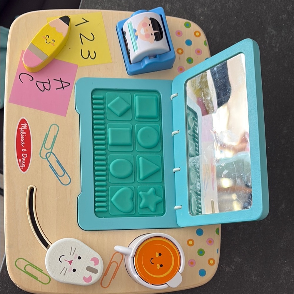 Melissa & Doug Wooden Learning Laptop with Teal and Yellow Accents